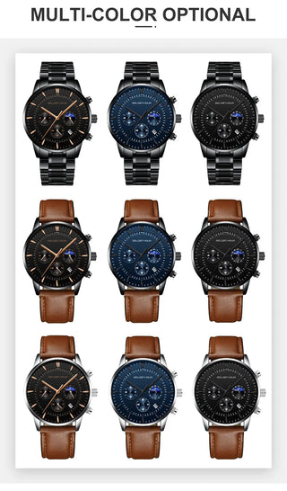 GOLDENHOUR Men's Watch Top Brand Luxury Fashion Quartz Watch Men Leather Waterproof Sports Wrist Watch Male Relogio Masculino ALODIA STORE
