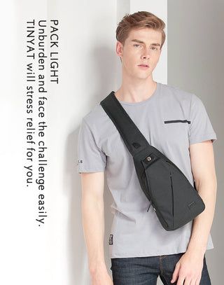 TINYAT Sling bag For 7.9 pad Black Casual Functional Men Chest Bag Pack dual earphone jack Men Shoulder Messenger Bags Pack Bag ALODIA STORE