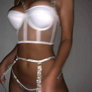 Sequin Lingerie Set Sexy Push up Women's Underwear Set Lace Bra 3 Piece Set Padded Bra and Thong Lingerie ALODIA STORE