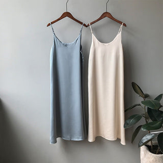 Spring summer Woman Tank Dress Casual Satin Sexy Camisole Elastic Female Home Beach Dresses v-neck camis sexy dress ALODIA STORE