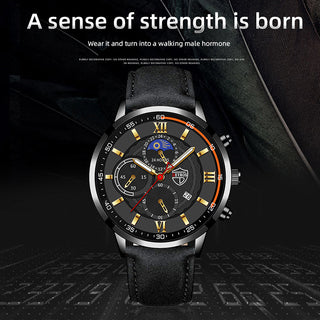 Fashion Mens Sports Watches Man Business Quartz Wristwatch Luxury Black Leather Bracelet Men Casual Luminous Clock Watch ALODIA STORE