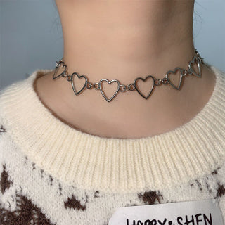 New Hollow Korean Sweet Love Heart Choker Necklace Statement Girlfriend Gift Cute Bicolor Necklace Jewelry Collier Femme 2022 ALODIA STORE