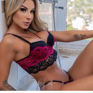 Sexy Lingerie Sets  Lace Push Bra + Fringed Waistband and G-sting Panty Three-piece Suit Women Underwear exotic Pajamas Clothes ALODIA STORE