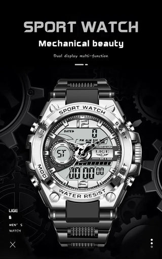Relogio Masculino 2022 LIGE Sport Men Quartz Digital Watch Creative Diving Watches Men Waterproof Alarm Watch Dual Display Clock ALODIA STORE
