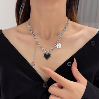 New Senior Fashion Women Pendant Necklaces Fine Double Link Chain Metal Heart Party Necklace Jewelry Gift ALODIA STORE