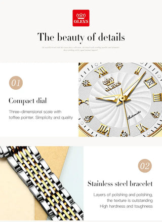 OLEVS Luxury Brand Ladides Automatic Mechanical Wristwatch Waterproof Stainless Steel Simple Watch For Women Gift for girl ALODIA STORE
