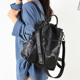 New Women Backpacks Soft Leather Fashion Casual Tassel ALODIA STORE