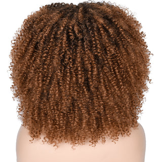 Short Afro Kinky Curly Wig With Bangs For Black Women Cosplay Lolita Natural Hair Ombre Mixed Brown Synthetic African Wigs ALODIA STORE