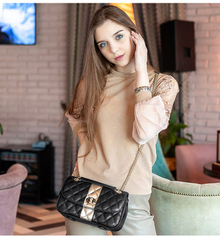 FOXER Women Crossbody Shoulder Bag Diamond Lattice Handbag Lady Purse Split Leather Chain Strap Messenger Bag Valentine Day Gift ALODIA STORE