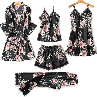 Sexy Lady Women Satin Short Kimono Robe Pajamas Bathrobe Print Floral Sleepwear Soft Wedding Bride Bridesmaid Homewear ALODIA STORE
