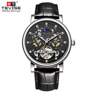 TEVISE Brand Classic Retro Men Watches Automatic Mechanical Watch Men Tourbillon Clock Genuine Leather Waterproof Business Watch ALODIA STORE