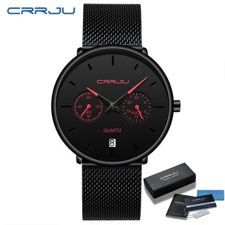 Mens Watches CRRJU Full Steel Casual Waterproof Watch for Man Sport Quartz Watch Men's Dress Calendar Watch Relogio Masculino ALODIA STORE