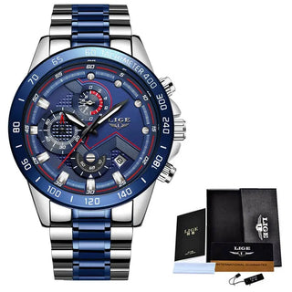 LIGE Men Watches Top Brand Luxury Stainless Steel Blue Waterproof Quartz Watch Men Fashion Chronograph Male Sport Military Watch ALODIA STORE