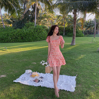 Pink Elegant Kawaii Dress Women Floral Print Cherry Mini Dress Female Casual Sweet Japan Korean Style Summer Dress Women 2020 ALODIA STORE