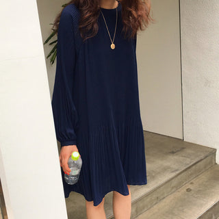 LANMREM 2023 New Korean Summer Fashion Women Clothes Vacation Dresses Lantern Sleeves Pullover Loose Chiffon Dress Pleated WG686 ALODIA STORE