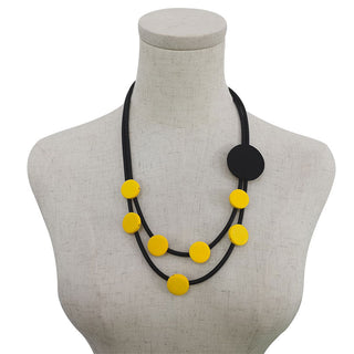 YD&YDBZ Multi Color Round Wooden Short Necklace For Women Punk Style Leather Rope Statement Necklaces Yellow Jewelry Accessories Alodia Store