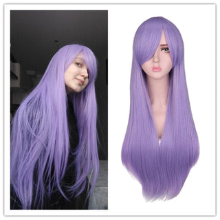 QQXCAIW Long Straight Cosplay Wig Black Purple Pink Blue Sliver Gray Blonde White Orange Brown Synthetic Hair Wigs ALODIA STORE