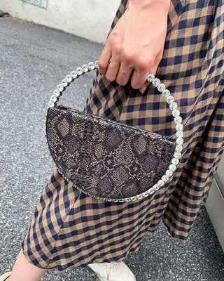 Luxury Colored Diamond Half Moon Women Purses and Handbags Evening Bag Serpentine Designer Party Clutch Bag Chic Wedding Bag ALODIA STORE