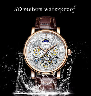TEVISE Brand Classic Retro Men Watches Automatic Mechanical Watch Men Tourbillon Clock Genuine Leather Waterproof Business Watch ALODIA STORE