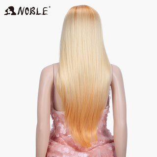Noble Synthetic Lace Front Wig Long straight Hair 28 Inch Natural Wig Ombre Blonde Wig Heat Resistant Fiber Wigs For Black Women ALODIA STORE