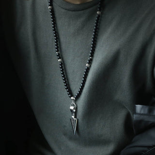Unique Men's Necklace Stainless Steel Arrow Pendant Matte Black Glass Beaded Necklace Male Jewelry Dropshipping DNM07 ALODIA STORE