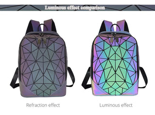 New Women Backpack Geometric Folding Bag Small Students School Bags For Teenage Girls Luminous Backpacks Hologram Daily Backpack ALODIA STORE