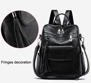 New Women Backpacks Soft Leather Fashion Casual Tassel ALODIA STORE