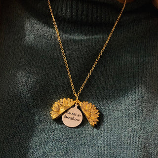 New Stainless Steel Necklaces For Women Open Locket Necklace Engraved You Are My Sunshine Sunflower Pendant Necklace Gift ALODIA STORE