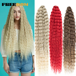FREEDOM Synthetic Long Curly Wave Crochet Hair 32 Inch Synthetic Braiding Hair Natural Wavy Ombre Blonde Red Hair Extensions ALODIA STORE