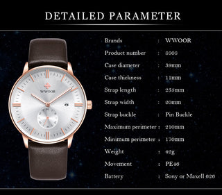 Famous Brand WWOOR Watch Men Luxury Casual Quartz Watches For Men Sports Business Leather Wrist Watch Men Relogio Masculino ALODIA STORE