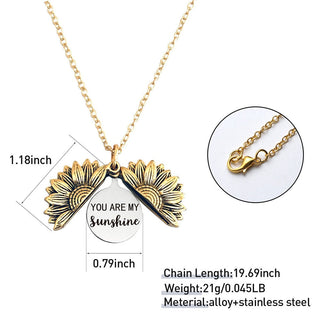 New Stainless Steel Necklaces For Women Open Locket Necklace Engraved You Are My Sunshine Sunflower Pendant Necklace Gift ALODIA STORE