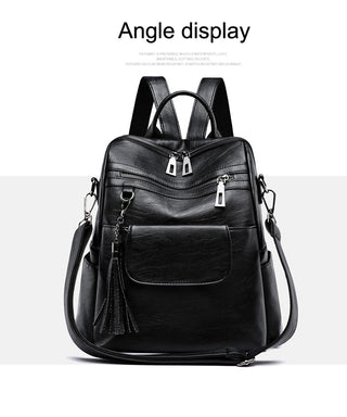New Women Backpacks Soft Leather Fashion Casual Tassel ALODIA STORE