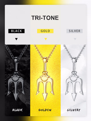 Necklace Man,Neptune Trident Pendant Necklace, Stainless Steel Men Statement Necklaces Sea Lover Gift ALODIA STORE