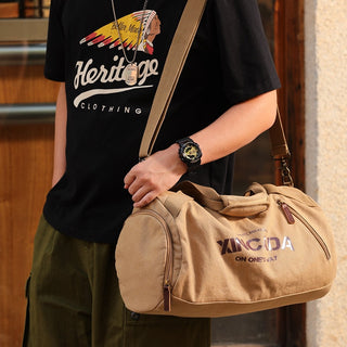 Male Large Capacity Canvas Travel Bags Men Fitness Sports Training Handbag With Shoes Pocket Black Khaki Shoulder Bag XA32M ALODIA STORE