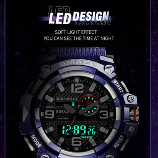 SMAEL Men Sport Watches Dual Time Digital Watch Quartz 50m Waterproof Watch Led Military Watch Sport 8035 Men Watches Wristwatch ALODIA STORE