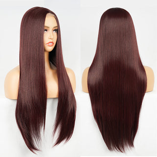 Perruque de Cosplay synthétique lisse et longue, noire ombrée, avec raie centrale naturelle, résistante à la chaleur, brune 613, pour femmes, 28 pouces ALODIA STORE