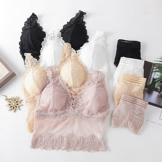 Fashion Female Bra Aet Sexy Lace Tube Top Women Gather Bra Panties Underwear Set ALODIA STORE