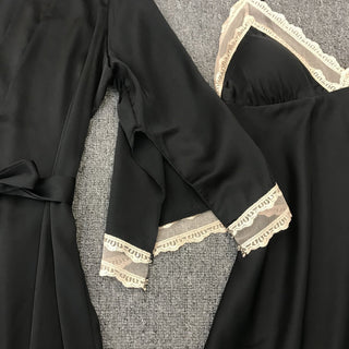 Satin Robe Set Sexy Female Sleepwear Summer Kimono Bathrobe Lace Trim Bride Bridesmaid Dressing Gown Casual Nightgown ALODIA STORE