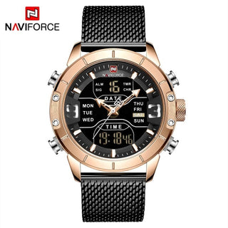 NAVIFORCE Men's Watches Top Brand Luxury Sports Watch For Men Quartz LED Digital Dual Clock Male Full Steel Military Wrist Watch ALODIA STORE