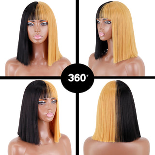 Short straight orange wig with bangs synthetic fiber wig African American white female cosplay/party/daily wig ALODIA STORE