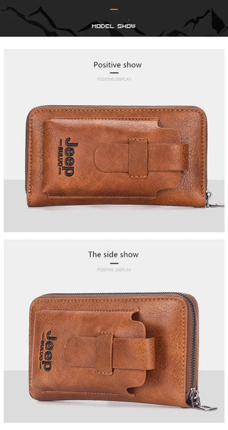 JEEP BULUO Leather Men Clutch Wallet Brand Purse For Phone Double Zipper Luxury Wallet Leather Clutch Bag Large Capacity  ALODIA STORE