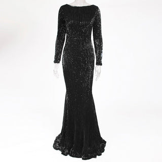Enenthelabel O Neck Full Sleeved Maxi Dress Stretch Sequined Floor Length Evening Party Dress ALODIA STORE