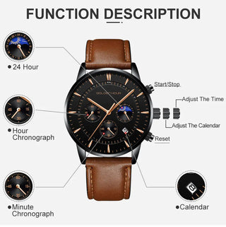 GOLDENHOUR Men's Watch Top Brand Luxury Fashion Quartz Watch Men Leather Waterproof Sports Wrist Watch Male Relogio Masculino ALODIA STORE