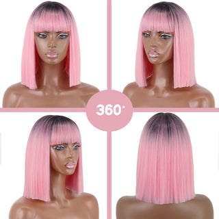 Short straight orange wig with bangs synthetic fiber wig African American white female cosplay/party/daily wig ALODIA STORE