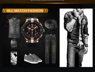 MEGIR Brand Men Watch Quartz Watch Gold Rubber Band 3ATM Water Resistant Chronograph Mens Quartz Wrist Watch ALODIA STORE