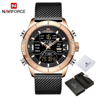 NAVIFORCE Men's Watches Top Brand Luxury Sports Watch For Men Quartz LED Digital Dual Clock Male Full Steel Military Wrist Watch ALODIA STORE