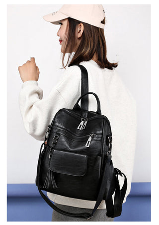 New Women Backpacks Soft Leather Fashion Casual Tassel ALODIA STORE