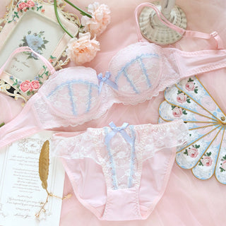 Underwear sweet and cute lace lingerie with briefs set girl heart fresh steel ring gathered thin bra set large size bralette ALODIA STORE