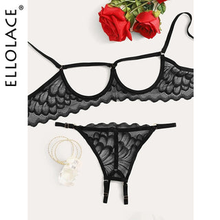 Ellolace Lingerie Set Sexy Hollow Out Lingerie Underwear Set Women's Push Up Bra Erotic Lingerie Sex Underwear For Women ALODIA STORE