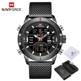 NAVIFORCE Men's Watches Top Brand Luxury Sports Watch For Men Quartz LED Digital Dual Clock Male Full Steel Military Wrist Watch ALODIA STORE